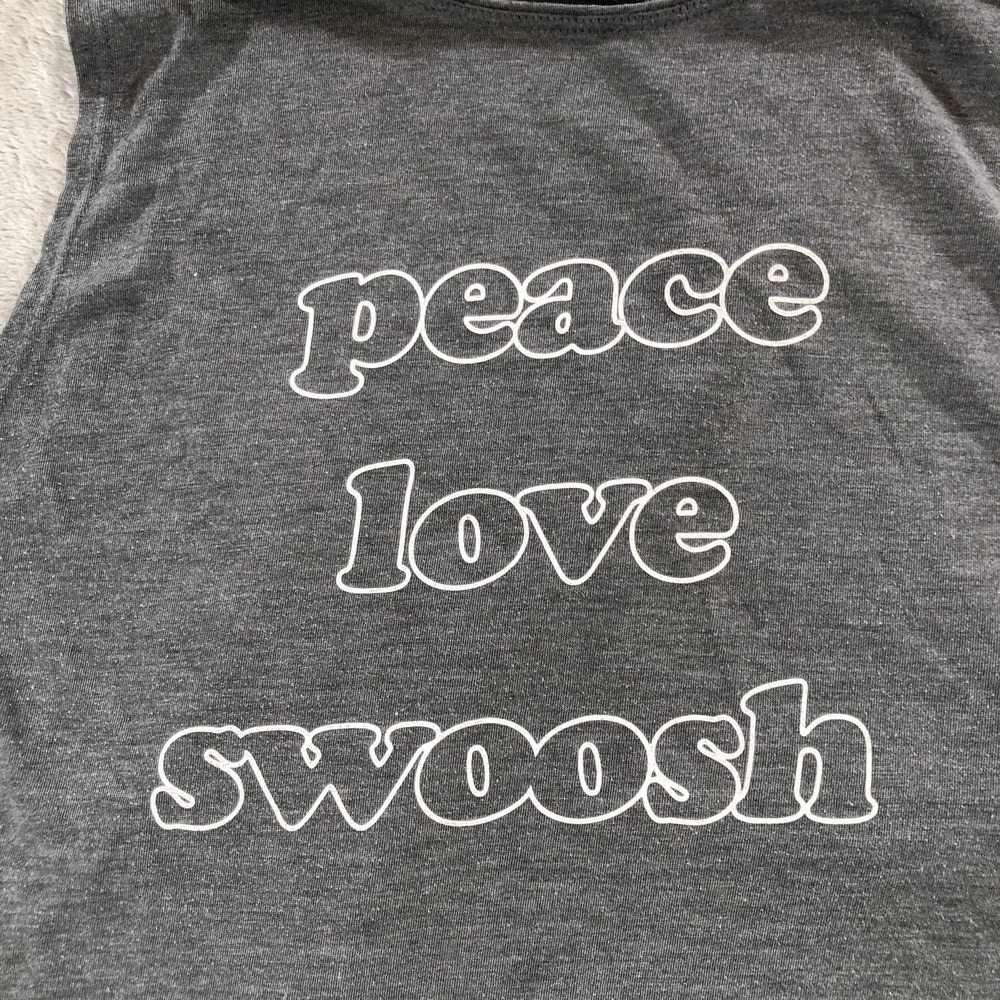 Nike Dri-FIT Tank Top Womens Medium Gray Peace Love Swoosh Open Back BV4371-010 - Picture 2 of 13
